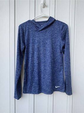 Nike Dri-FIT Womens Lightweight Hoodie Blue Heathered Scuba Neck Running Top S